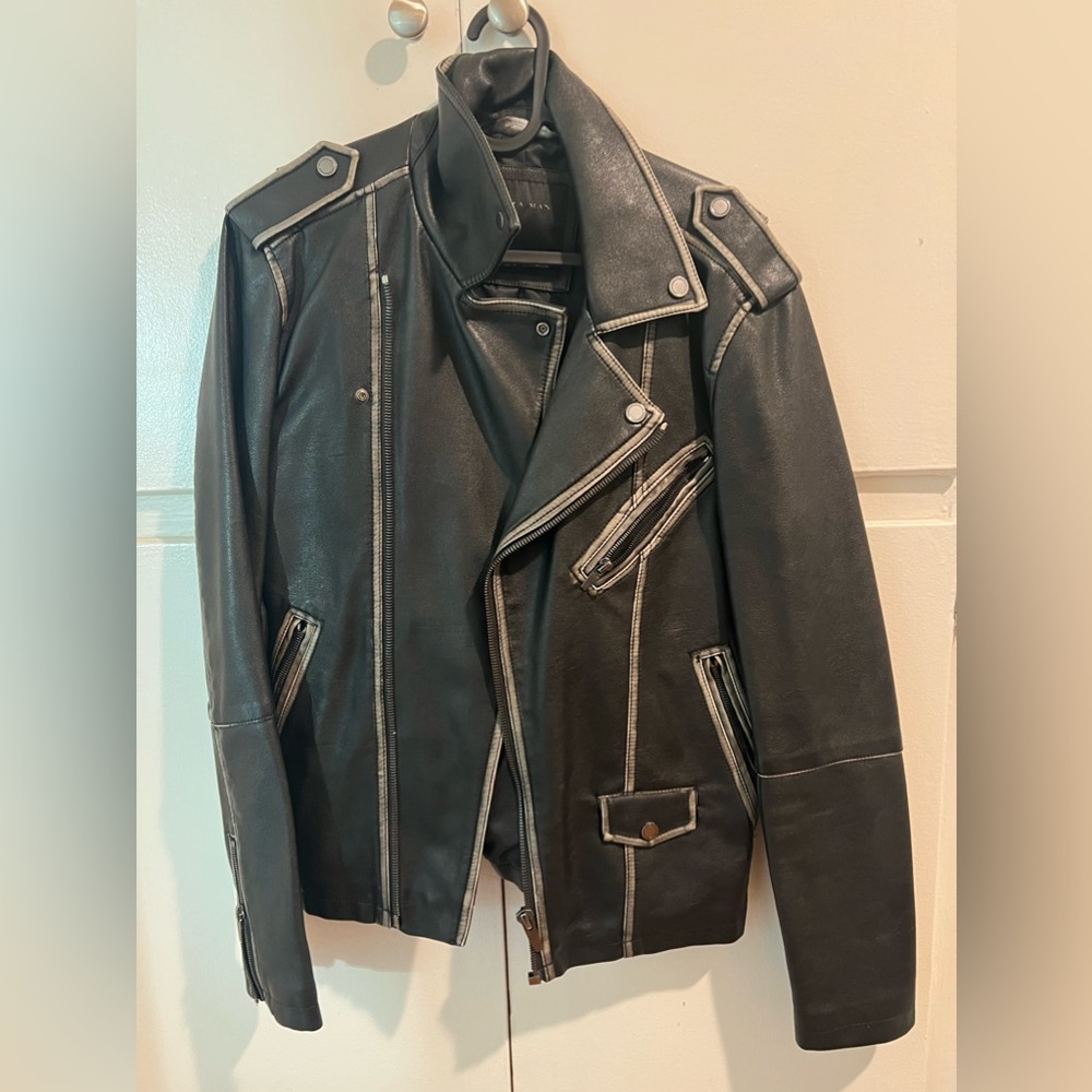 Zara Man Faux Leather Script Motto Jacket